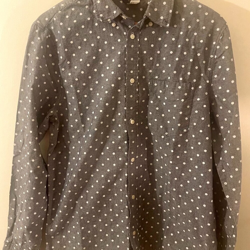 Men's H&M Divided, Grey with Polka Dots Button Up, Long Sleeve, Medium
